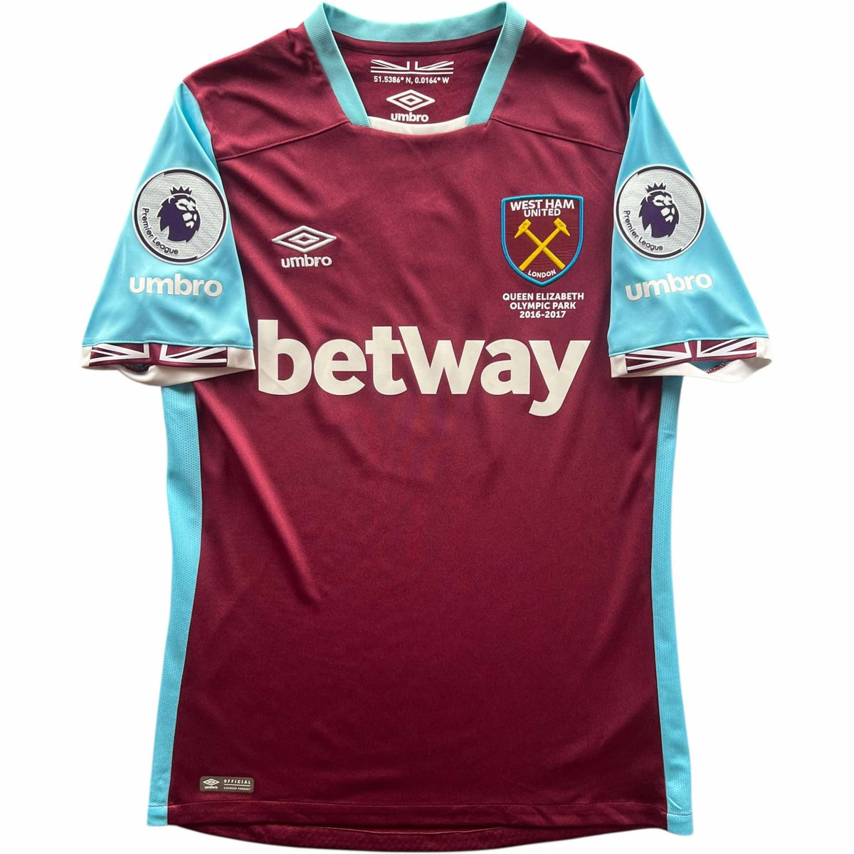 West Ham United 2016-17 Umbro home Aaron Cresswell football shirt size S