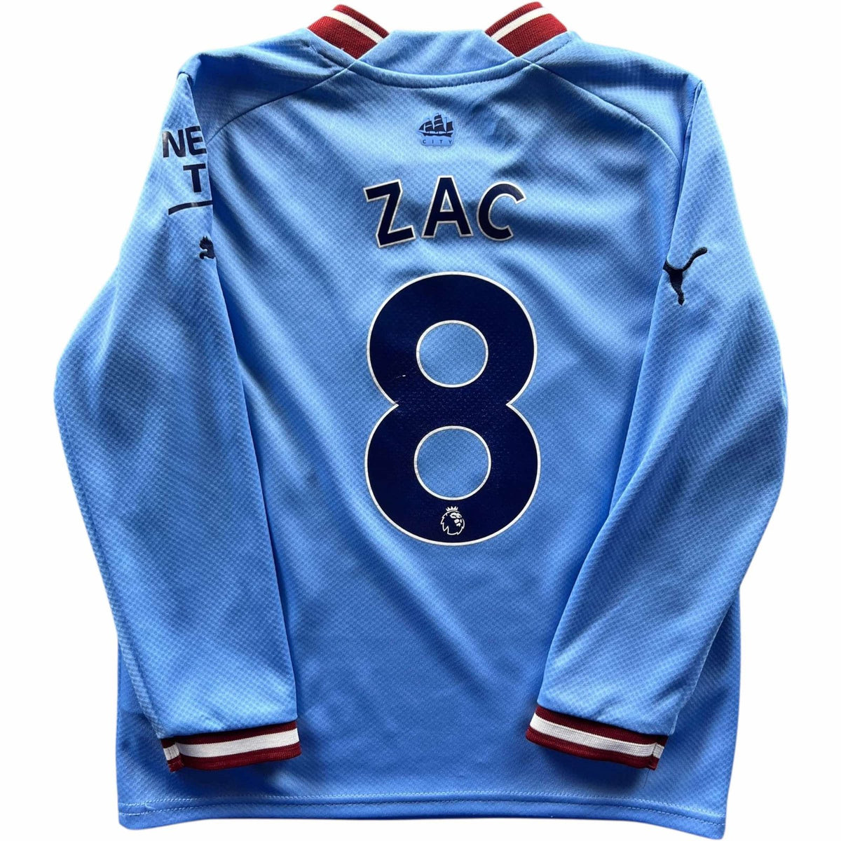 Manchester City 2022-23 Puma hazai „Zac #8” hosszú ujjú foci mez gyerek 128-as