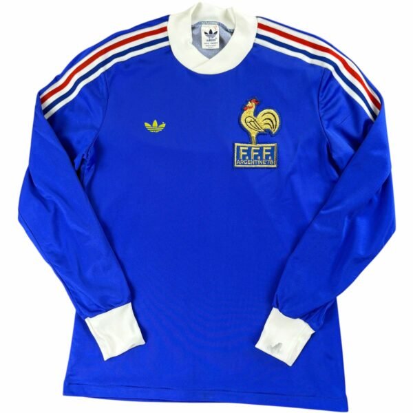 Franciaország Francia válogatott 1978-80 Adidas hazai hosszú ujjú foci mez S-es
